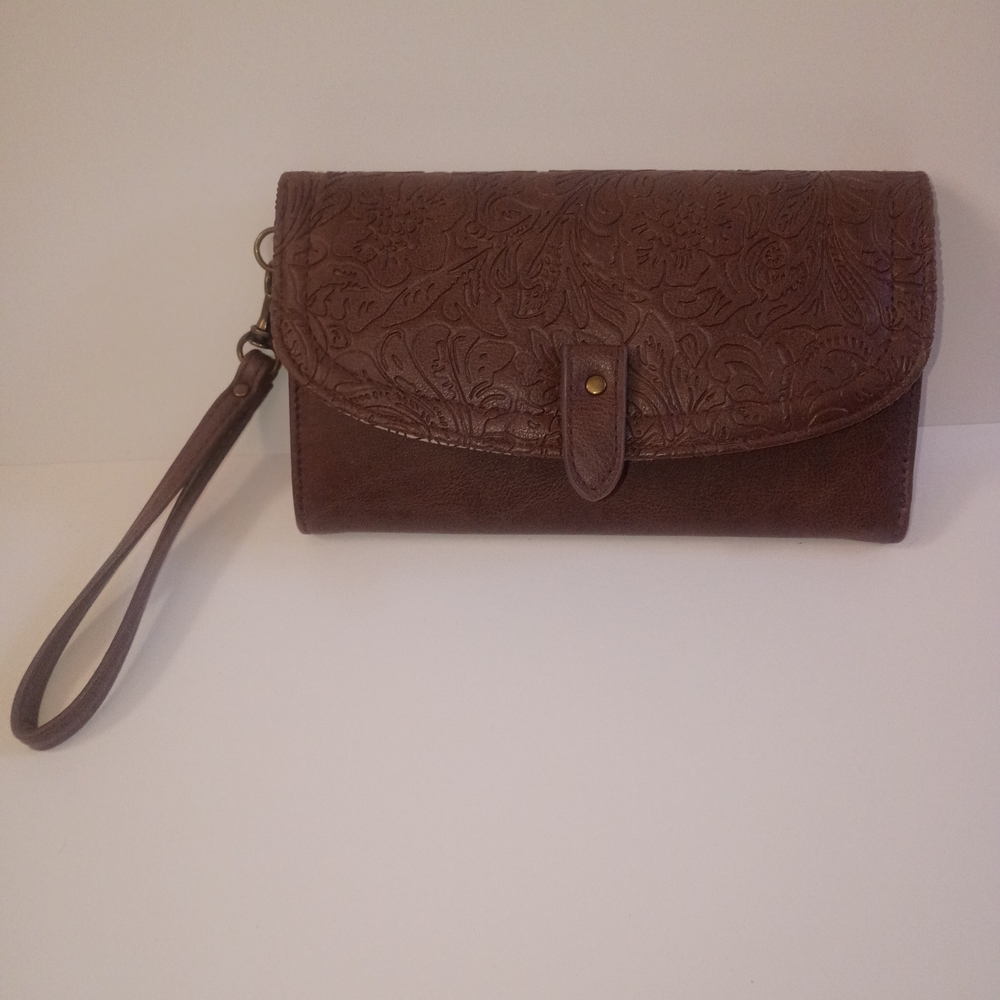 Elegant Brown Embossed Clutch